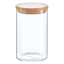 Scandi Glass Storage Jar with Wooden Lid Modern Kitchen Food Canister 1 Litre