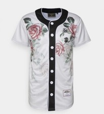 SikSilk Mens Rose Baseball Jersey - Ecru / Black - Size Medium