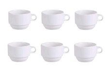 Set of 6 - 150ML White Tea Mug Porcelain Coffee Cups with Handle Stackable drink
