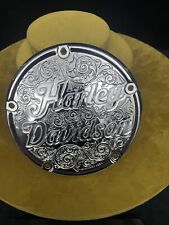 HARLEY DAVIDSON CHROMED CUSTOM HAND ENGRAVED 5 HOLE DERBY COVER 6 & 3/16" DIA