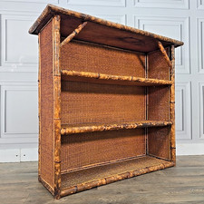 Victorian Aesthetic Bamboo & Wicker Bookcase – Anglo Japanese Open Cabinet Tiger