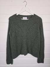 Brora Green Jumper 100% Cashmere Size UK 8-10 Chunky Ribbed Knit Fisherman