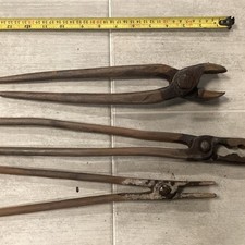Blacksmiths Tongs 2 Flat and One For Round Bar 3 In Total Blacksmith Tongs