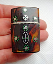 GEORGIAN FAUX TORTOISESHELL & SILVER & GREEN ENAMEL SCENT BOTTLE ETUI CASE