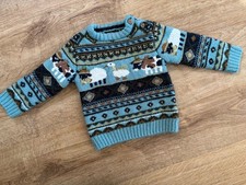 Cosy Baby 12-18 Months Thick Blue Winter Jumper By Next Farm Animals Cows Sheep