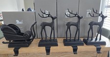 Unique to UK, Pottery Barn  Xmas Stocking Set of  Bronze reindeer and Sleigh