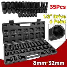 35Pcs Deep Impact Socket Set 1/2" Drive 8mm-32mm 6 Point Hex Long Reach Sockets