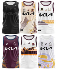 RUGBY NEW MEN's SINGLET BLACK BRISBANE BRONCOS TRAINING VEST NRL JERSEY S-5XL