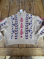 NEW!! Stunning ISABEL MARANT "Zola" Ecru & Multi Cable Knit JUMPER, 34, XS 