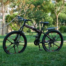 27.5'' Folding Mountain Bike 21 Speed Full Suspension Bicycle Men Women Red/Blue