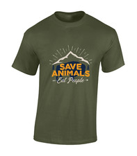 SAVE ANIMALS EAT PEOPLE MENS T SHIRT FUNNY VEGETARIAN VEGAN JOKE DESIGN TOP