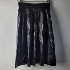 Zara Women Size S Black PVC Shiny Midi Pleated Skirt Casual Smart Party Rock