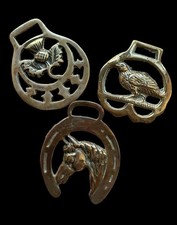 Collection of 3 Vintage British horse brasses Horse Grouse Scottish Thistle