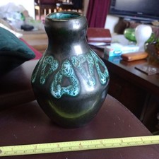 Retro 1960s West German Pottery Vase 4" Retro Black & Azure Glaze. 12cm Tall 