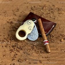 Handmade Damascus Steel Cigar Cutter Razor Sharp With Leather Sheath