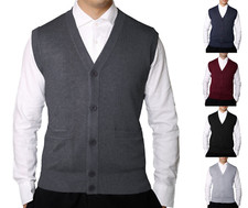 Mens Sleeveless V Neck Jumper Button Up Sweater Tank Top Cardigan Casual (905)