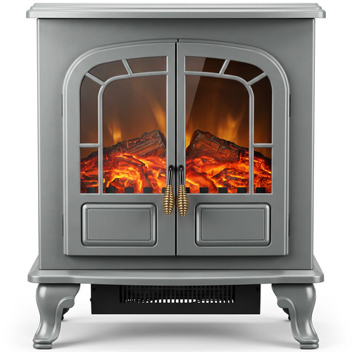 Grey electric fireplace stove - fireplace,