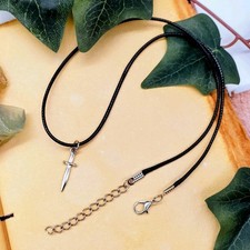 Dagger Sword Pendant Necklace - Gothic Fantasy Medieval  - Black Cord 17"