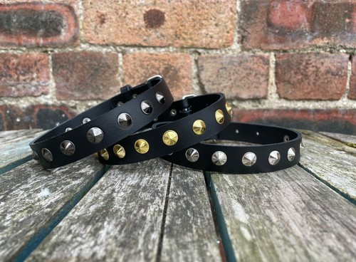 Leather round studded choker - leather,