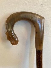 OX Buffalo Horn crook handle Walking Stick on a hazel shank