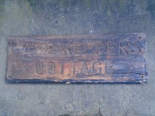 Old handmade "Gamekeepers cottage" hardwood house name sign, hunting, fishing