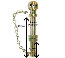 TOW BALL HITCH 25mm Pin 50mm Quad Tractor Long Threaded 190mm 25.4mm Cat 2 Chain