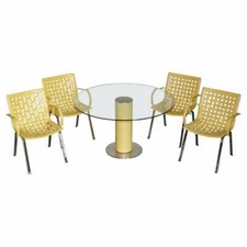 VINTAGE GIANCARLO VEGNI FOR FASEM ITALY LEATHER WOVEN NET DINING CHAIRS & TABLE