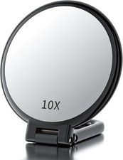 Makeup Hand Mirror 10X Magnifying Black with Handle Dual Sided Foldable Travel