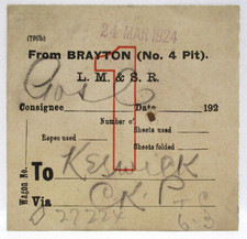 Vintage 1924 LM&SR Brayton ( No 4 Pit ) - Keswick - Colliery Railway Wagon Label
