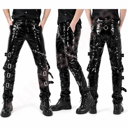 Mens black pvc gothic pants - black,