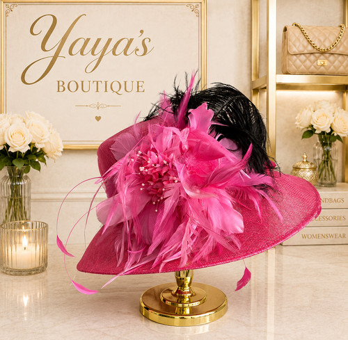 Hat box hot pink feather - box,