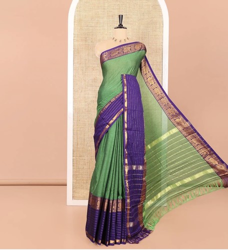 Green mercerised cotton saree - mercerised,