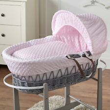 Baby Moses Basket - Pink Dimple / Grey Wicker | Bedding and Mattress