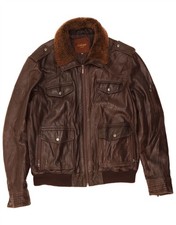 CONBIPEL Mens Military Leather Jacket IT 56 3XL Brown Leather DV30