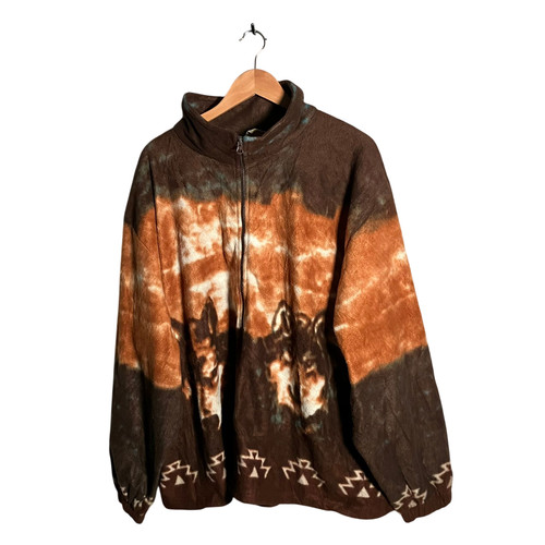 Wolf print fleece jacket - fleece,