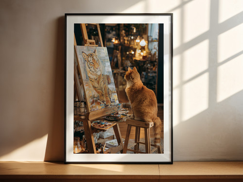 Ginger cat sitting stool - ginger,