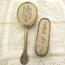 Vintage Petit Point Embroider Dress Table Vanity Set.  