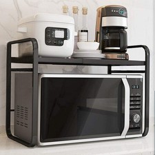 Microwave Oven Rack Adjustable Expandable Shelf Stand Storage 1-Tier Black
