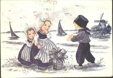DUTCH CHILDREN, Art, Netherlands - Vintage POSTCARD