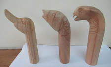 3 WOODEN CARVED  STICK Handles- blanks finish yourself  for Walking stick making