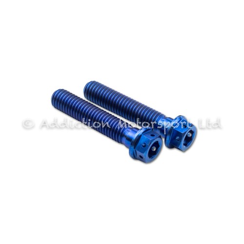 Blue titanium front fork pinch - front,