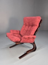 Vintage Skyline Lounge Chair Red Velvet Bentwood Frame 1980s MCM EB10311 MBEN