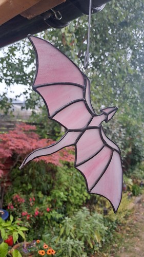 Stained glass pink dragon - dragon,