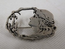 Vintage Silver Tone Art Nouveau Style Oval Lady Brooch - 3.5cms (Hol)