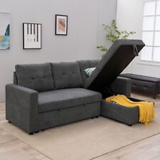 Linen/Faux Leather Sofa Bed Corner - Sofa Bed with Storage & Reversible Chaise
