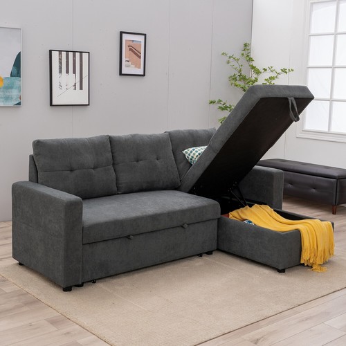 Linen faux leather sofa bed - linen/faux,