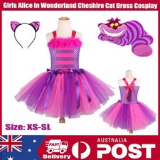Kid Girls Alice in Wonderland Cheshire Cat Dress Cosplay Costume Book Week DresS