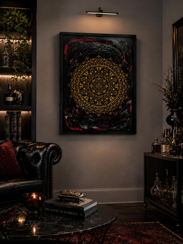 Framed gold mandala wall - gold,