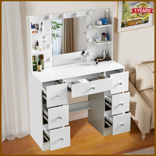 White dressing table with led - white,