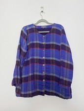 Sahara Blouse Size Medium Purple Check Cotton Linen Button Up Top Lagenlook